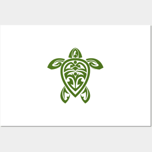 Green Tribal Turtle Tattoo Posters and Art